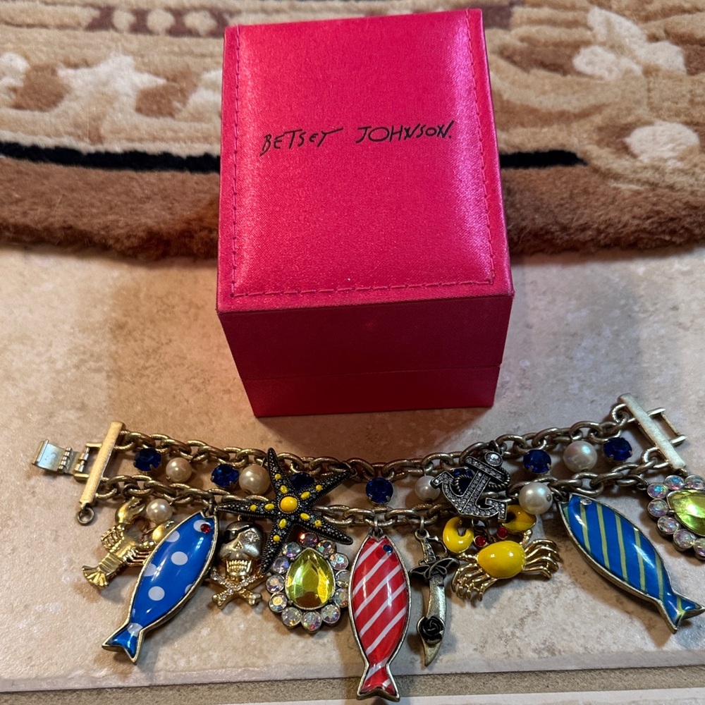 Betsey Johnson Nautical Charm Bracelet with Red and Blue Accents